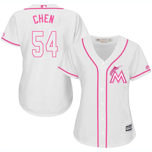 Marlins #54 Wei-Yin Chen White/Pink Fashion Women's Stitched MLB Jersey